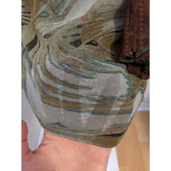 Vintage Y2K Forest Fairy Tank Top V Neck Ruffle Sheer Lace Mesh Green Brown Sz M - Picture 5 of 8